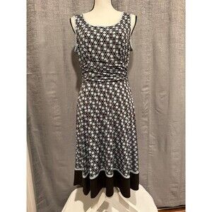 STUDIO I Brown & blue dots sleeveless dress cinched waist - Size 10 (A026)